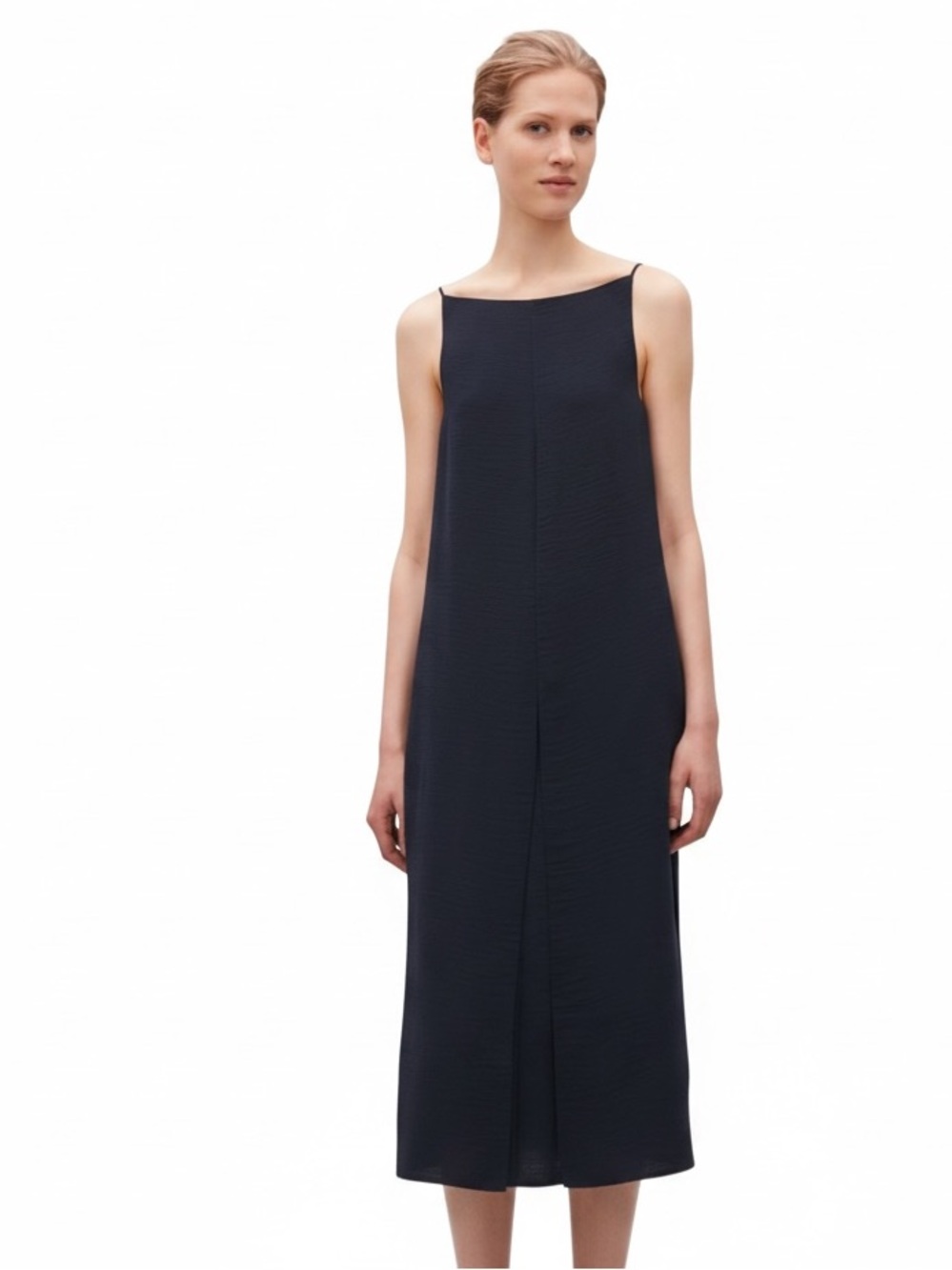 COS Navy Blue Chiffon Maxi Dress Side Slits Minimalist Elevated Casual  Sz 8